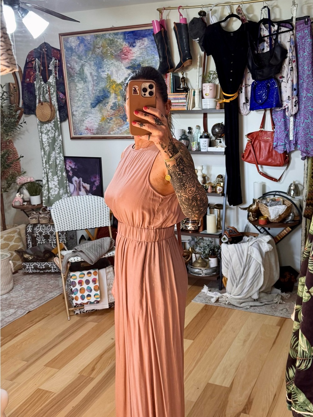 Mustard Seed Sleeveless Wide-Leg Jumpsuit in Dusty Rose - Picture 3 of 6